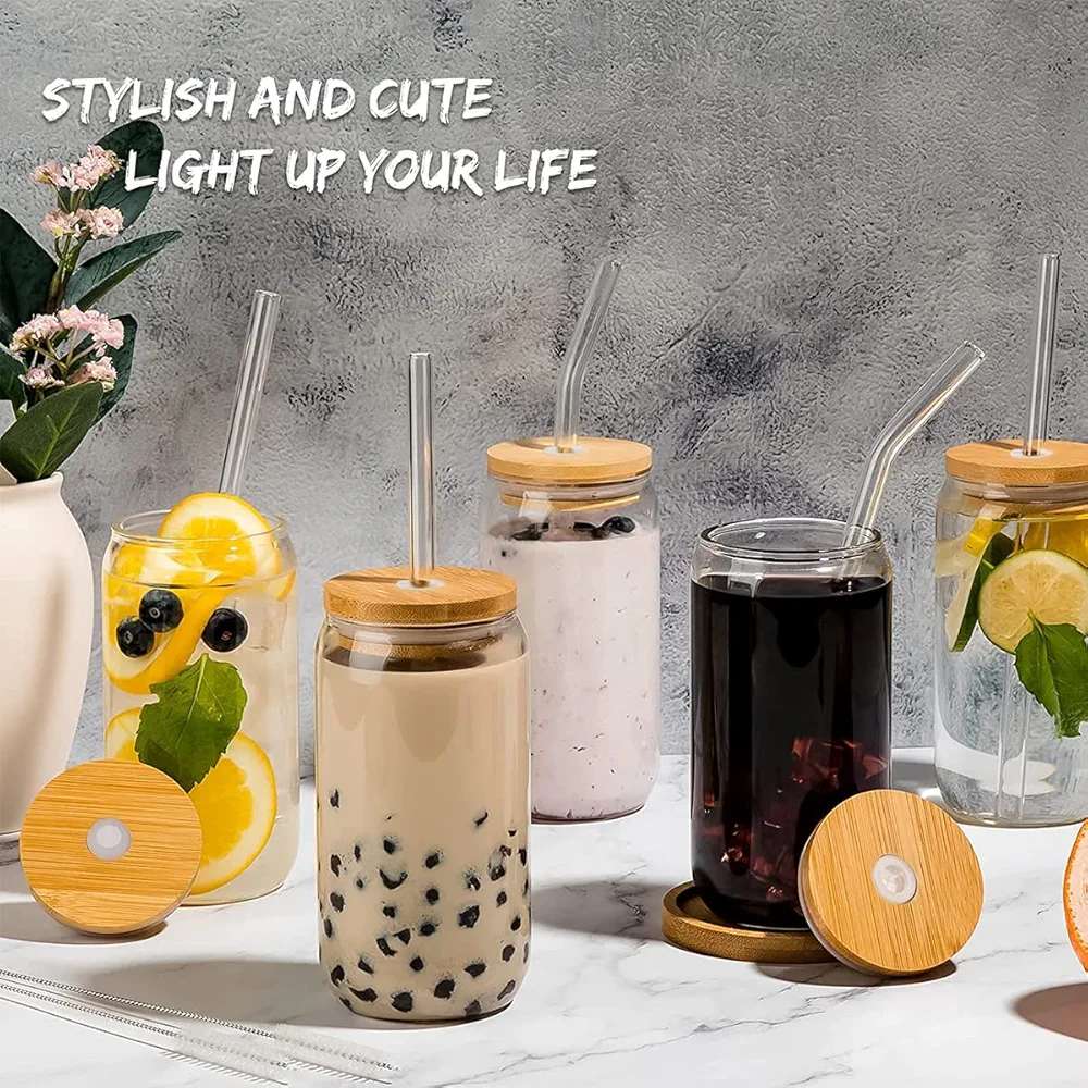 Danny Home Matcha 4-Pcs Glass Cup With Straw 480-ml